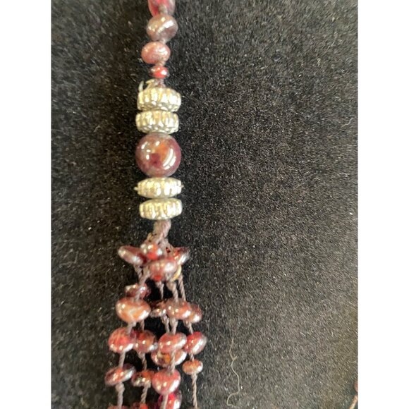 VTG Beautiful Garnet Gemstone Hand knotted Necklace Multi Strand Teared 32” - Picture 5 of 9